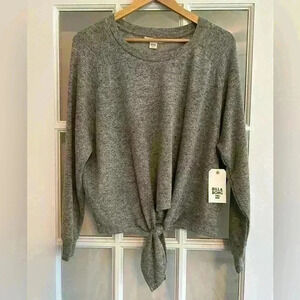 NWT Billabong Women’s Cropped Gray Crew Neck Sweatshirt Tie Front Soft Size S